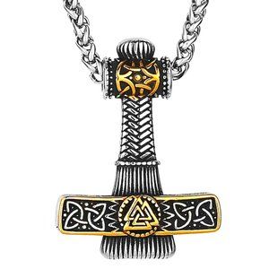 Viking Retro Fashion Quake Mjolnir Rune Valknut Men's Amulet 316L Stainless Stee